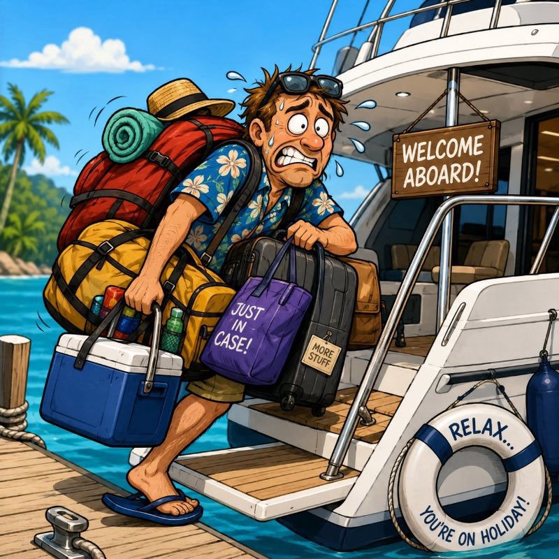 Comical Coming on board with to much baggage